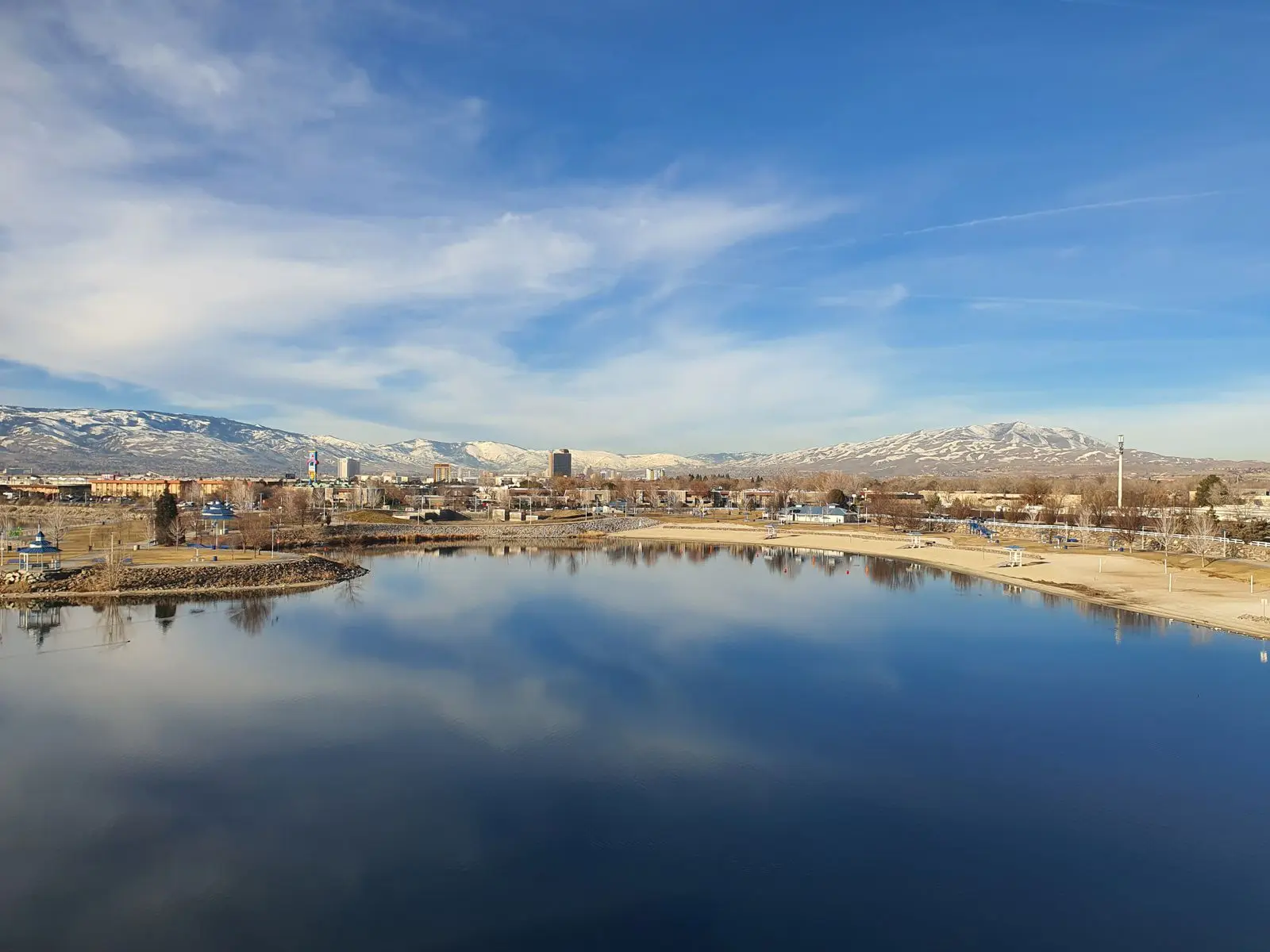 Reno with the Sierra Nevada mountains in the background