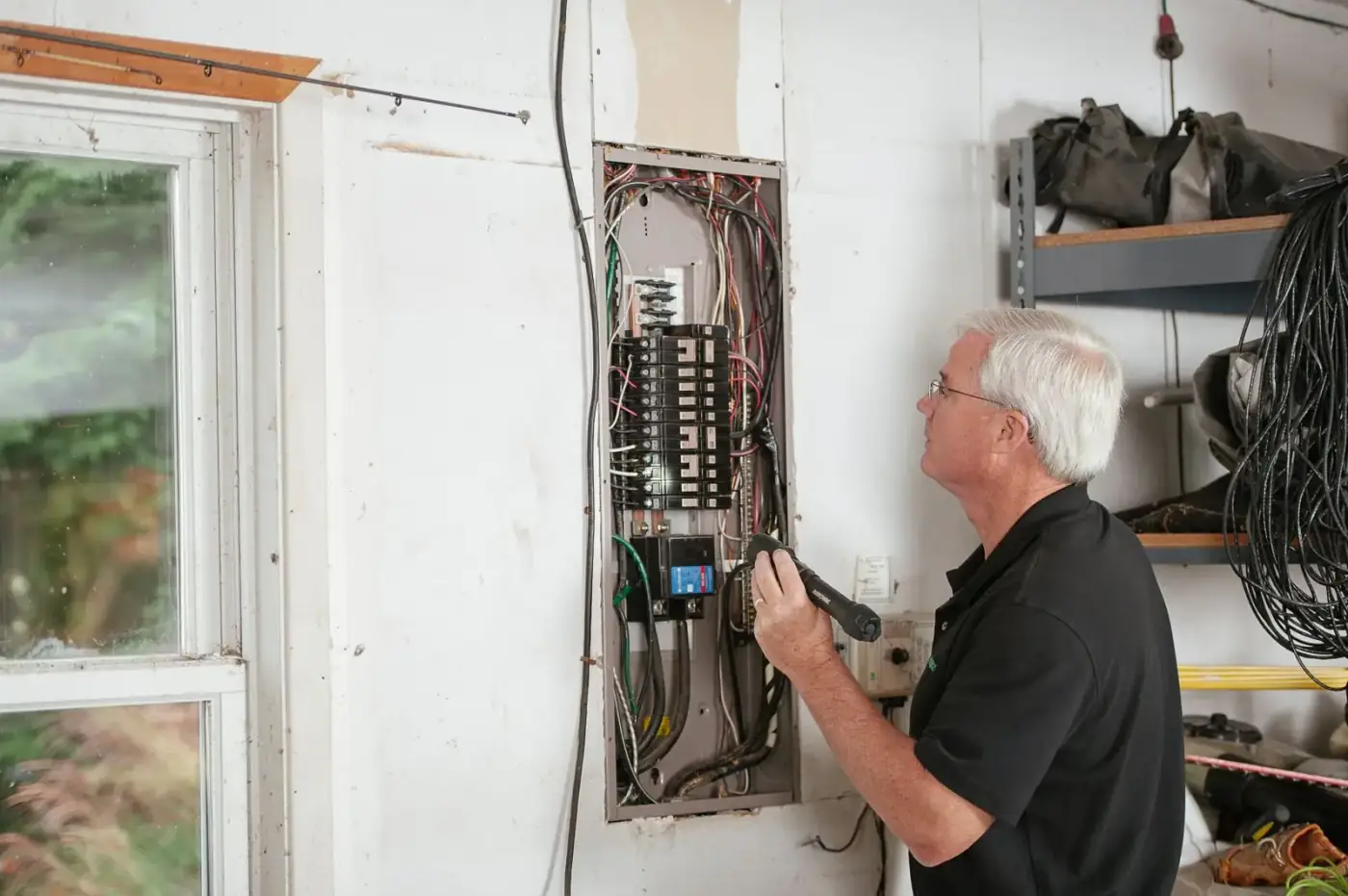 Technician checking a residential electrical panel